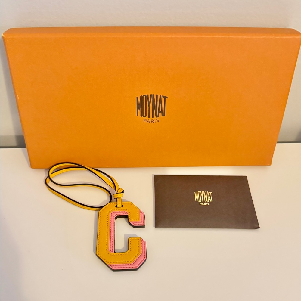 Moynat Yellow and Pink Leather Bag Charm - “C” initial